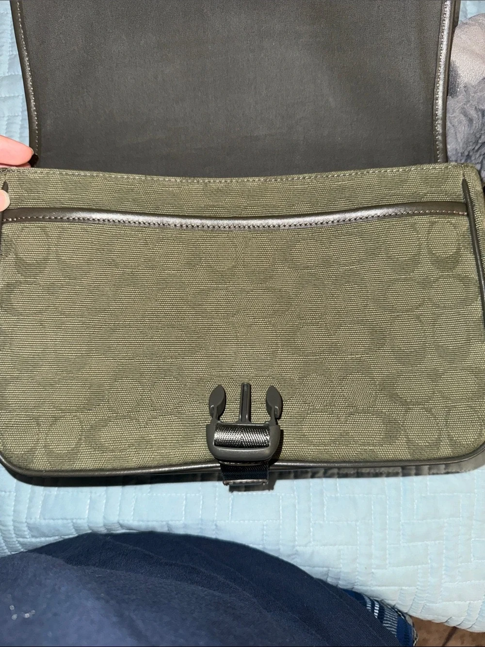 Coach League Men’s Olive/Tan Signature Jacquard Messenger Bag